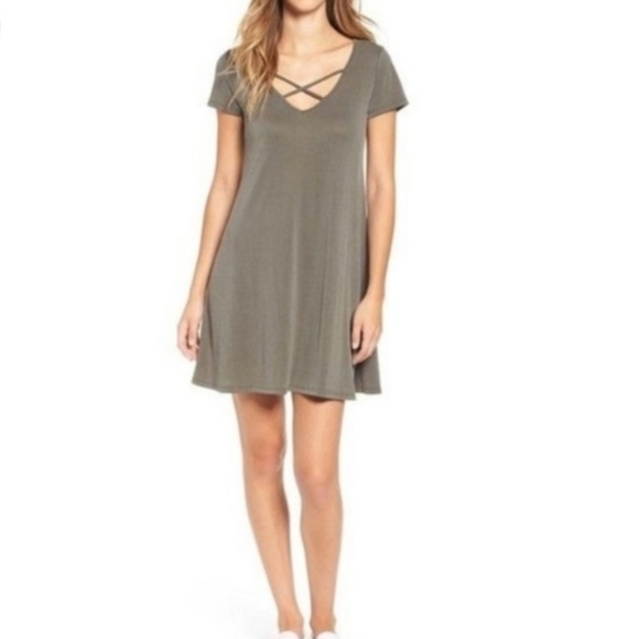 Socialite Cross Front Olive Dress - Picture 1 of 3